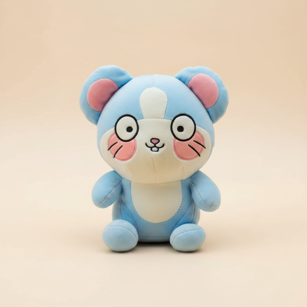 Binky Boo - Blue Mouse Plush - Cream Background