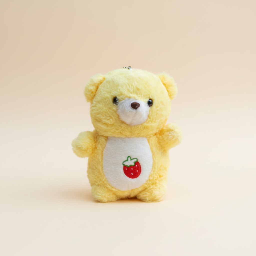 Buttercup Bear - Yellow Strawberry Bear Plush - Cream Background