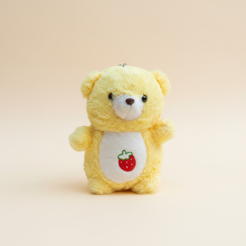 Buttercup Bear - Yellow Strawberry Bear Plush - Cream Background