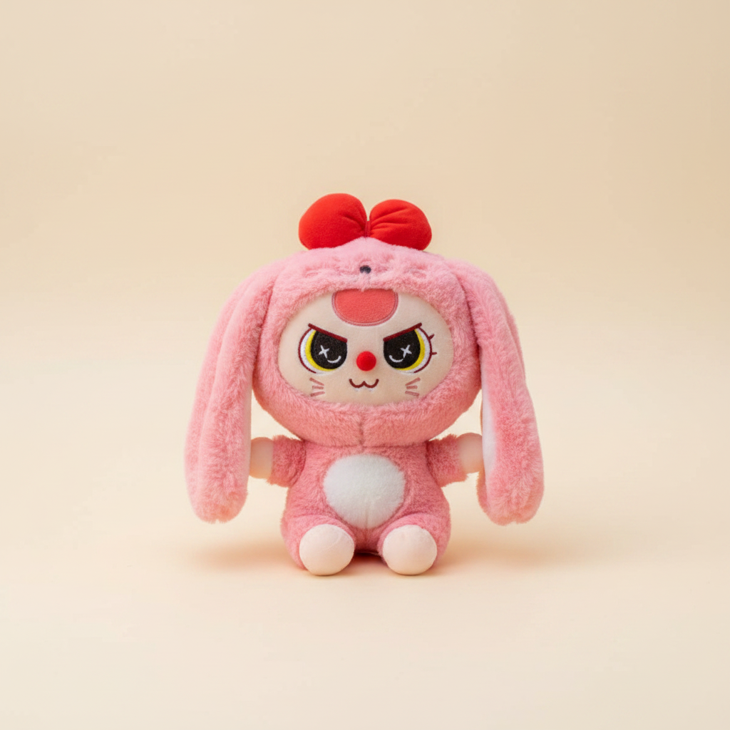 Rosie Flop - Pink Bunny Plush - Cream Background