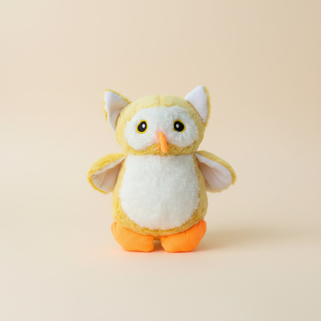 Sunny Hoot-Yellow Owl Plush - Cream Background