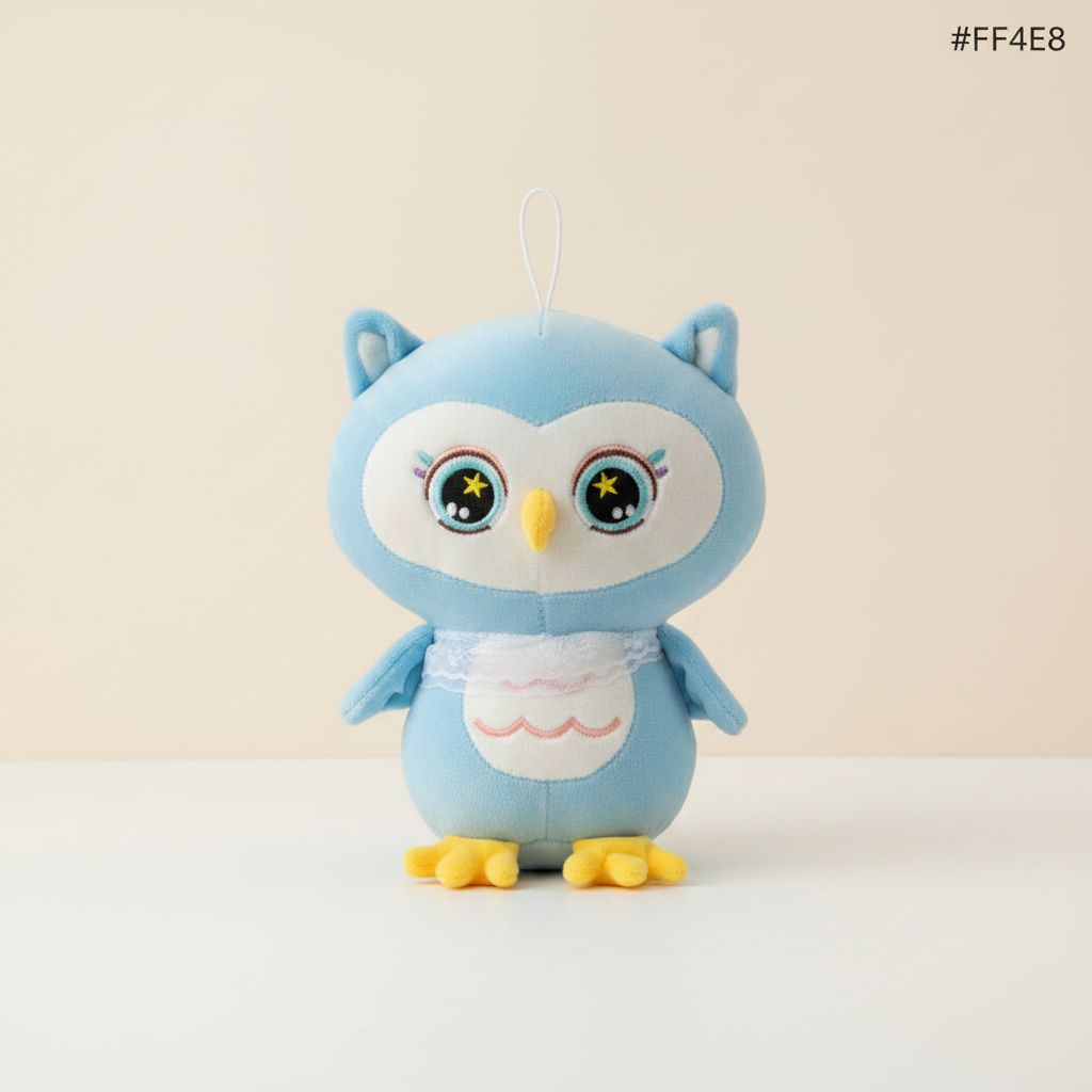 Twinkle Owl - Blue Owl Plush - Cream Background